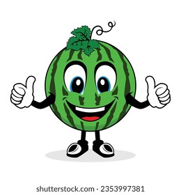 Smiling Face Watermelon Mascot Giving Thumbs Up