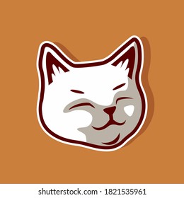 Smiling Face White Cat Cute Vector Illustration - Vector
