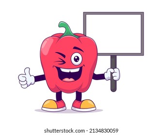 smiling face with wink eye blink red bell pepper cartoon mascot character vector illustration design