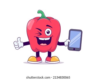 smiling face with wink eye blink red bell pepper cartoon mascot character vector illustration design
