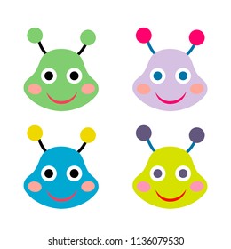 Smiling faces of aliens set colorful birthday