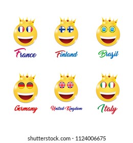Smiling faces ,icon set .Smile set, vector .Set of flags of different countries