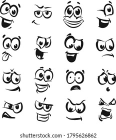 íconos de caras sonrientes establecidos. Ilustración dibujada a mano en blanco y negro. Signo de icono para imprimir y etiquetar.