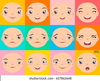 Smiling faces, set of emoticons, colorful  squares background.