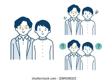 The smiling faces and troubled expressions of a stylish young couple.