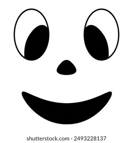 Smiling facial expression. Mask. Sketch. Vector illustration. Outline on isolated white background. Doodle style. Cute grimace. A funny look. Idea for web design.