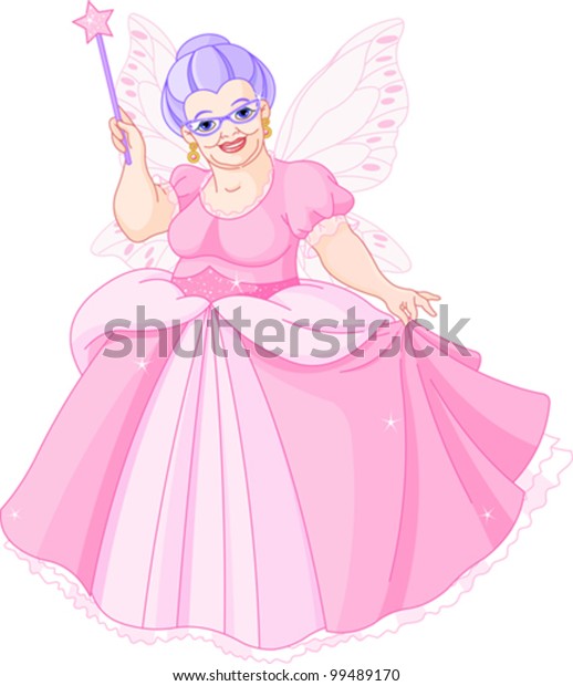 Smiling Fairy\
Godmother holding magic\
wand