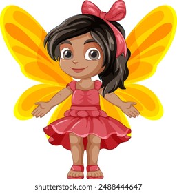 Smiling fairy in a pink dress
