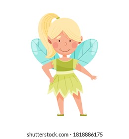 Smiling Fairy or Pixie with Wings Standing Vector Illustration
