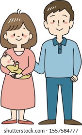 Smiling family carrying little baby 