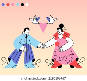 Smiling family dancing having fun at home vector flat illustration. Joyful parents and kids clapping hands and demonstrate dance movements isolated. Happy active people spending time together