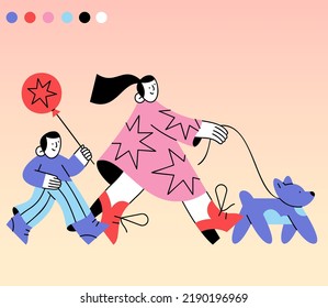 Smiling family dancing having fun at home vector flat illustration. Joyful parents and kids clapping hands and demonstrate dance movements isolated. Happy active people spending time together