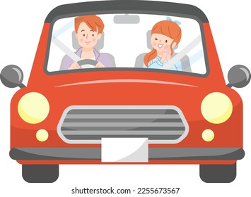 Smiling family driving vector illustration