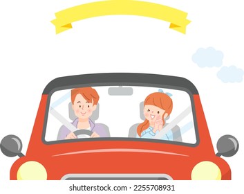 Smiling family going out in car vector illustration