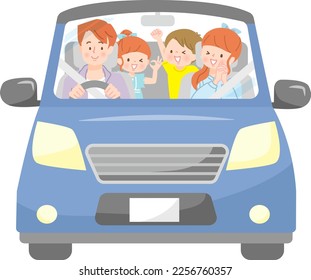 Familia sonriente saliendo en ilustración de vector de auto