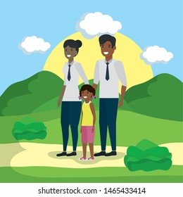 smiling family love together outdoor landscape vector illustration