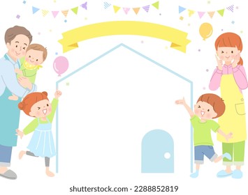 Smiling family and simple house