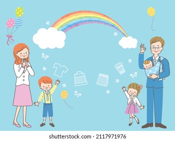 Smiling Family And TownScape Image Illustration