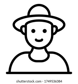 Smiling farmer face icon. Outline smiling farmer face vector icon for web design isolated on white background