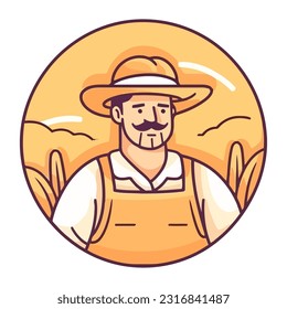 Smiling farmer harvesting organic food in nature icon isolated