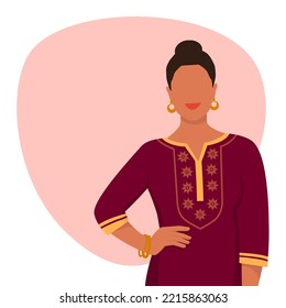 Smiling fashionable Indian woman, social media post with copy space, white background