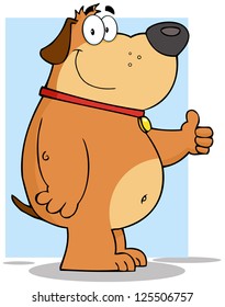 Smiling Fat Dog Cartoon Character Showing Thumbs Up