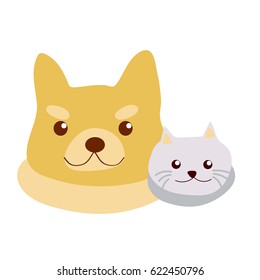 Smiling Fat Dog and cat friends on white background