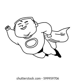 smiling fat man flying - vector illustration sketch hand drawn isolated on white background