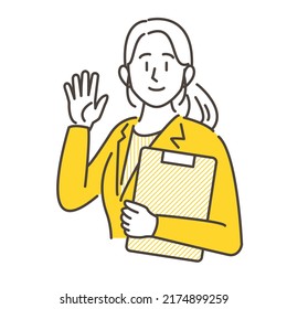 A smiling female businessperson holding up five fingers【Vector illustration】