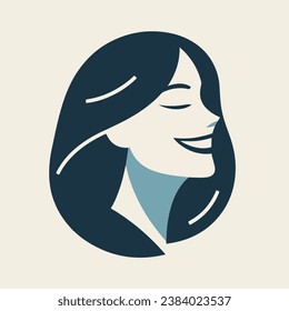 El carácter hembra sonriente se ha diseñado con un diseño sencillo y plano. Con una combinación de 2 colores