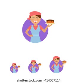 Smiling female confectioner with cake