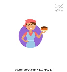 Smiling female confectioner with cake