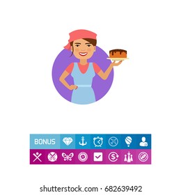 Smiling female confectioner with cake