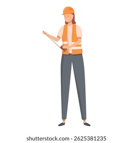 Smiling female construction worker taking measurements using measuring tape
