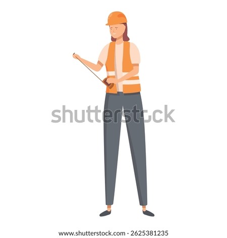 Smiling female construction worker taking measurements using measuring tape