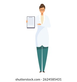 Smiling female doctor holding clipboard showing medical test result