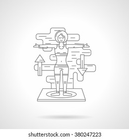 Smiling female doing exercises. Fitness concept. Sport lifestyle. Single detailed flat line style vector icon. Web design elements for business, site, mobile app. 