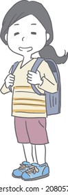 A smiling female elementary school student carrying a bag