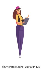 Smiling Female Film Crew Assistant On White Background Cartoon Vector Illustration