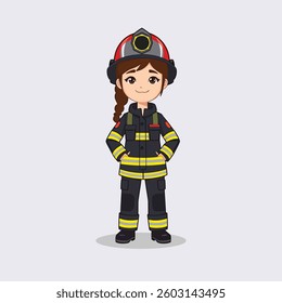 Smiling Female Firefighter Character in Uniform – Vector Illustration
