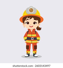 Smiling Female Firefighter Character in Uniform – Vector Illustration