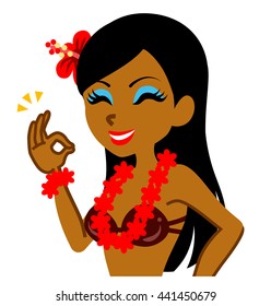 Smiling Female Hula dancer ,OK sign - Waist Up