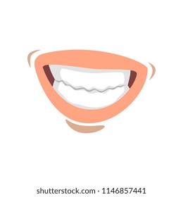 Smiling female lips with white teeth, emotional mouth of young woman vector Illustration on a white background