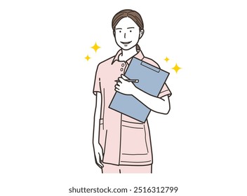 Smiling female medical worker holding a medical record