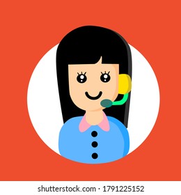 Una operadora sonriente con auriculares.
Conceptual de los servicios a los clientes y la comunicación. 
Carácter de trabajo del servicio de centro de llamadas.