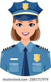  Smiling female police officer in uniform with a hat and badge