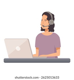 Smiling female professional with headset using a laptop