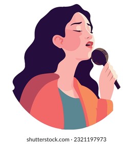 Smiling female singer on stage icon isolated