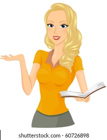 A Smiling Female Student Discussing the Contents of a Book - Vector