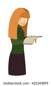 Smiling Female Teacher or student read a book - Vector